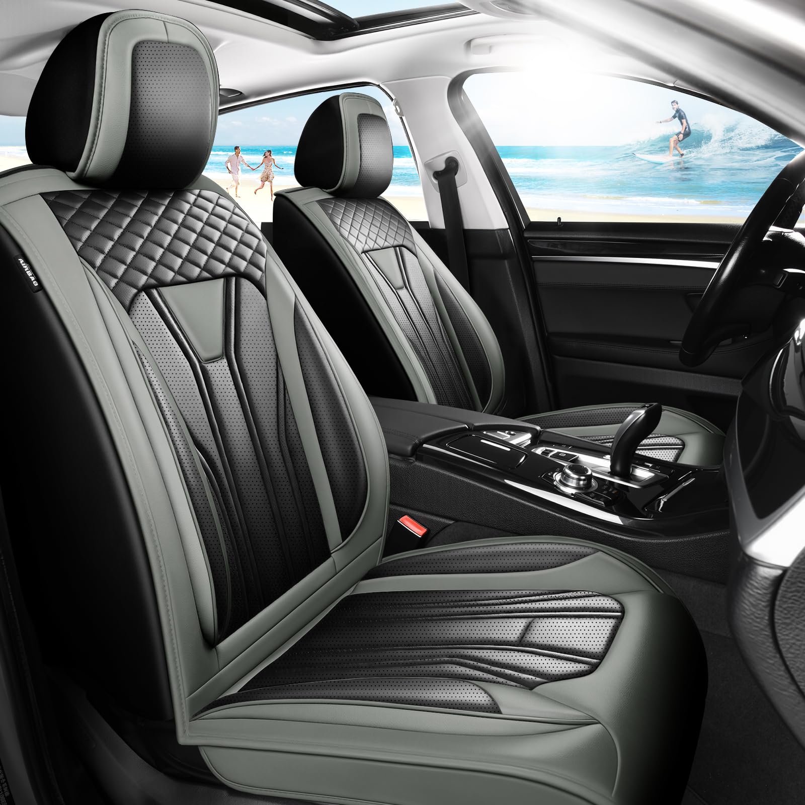 Fit 4Runner Car Seat Covers Compatible with Toyota 4Runner 2011-2025, Premium Leather Breathable, Wear Resistant, Airbag Compatible, All-Weather Protection & Full Coverage, Full Set Gray&Black