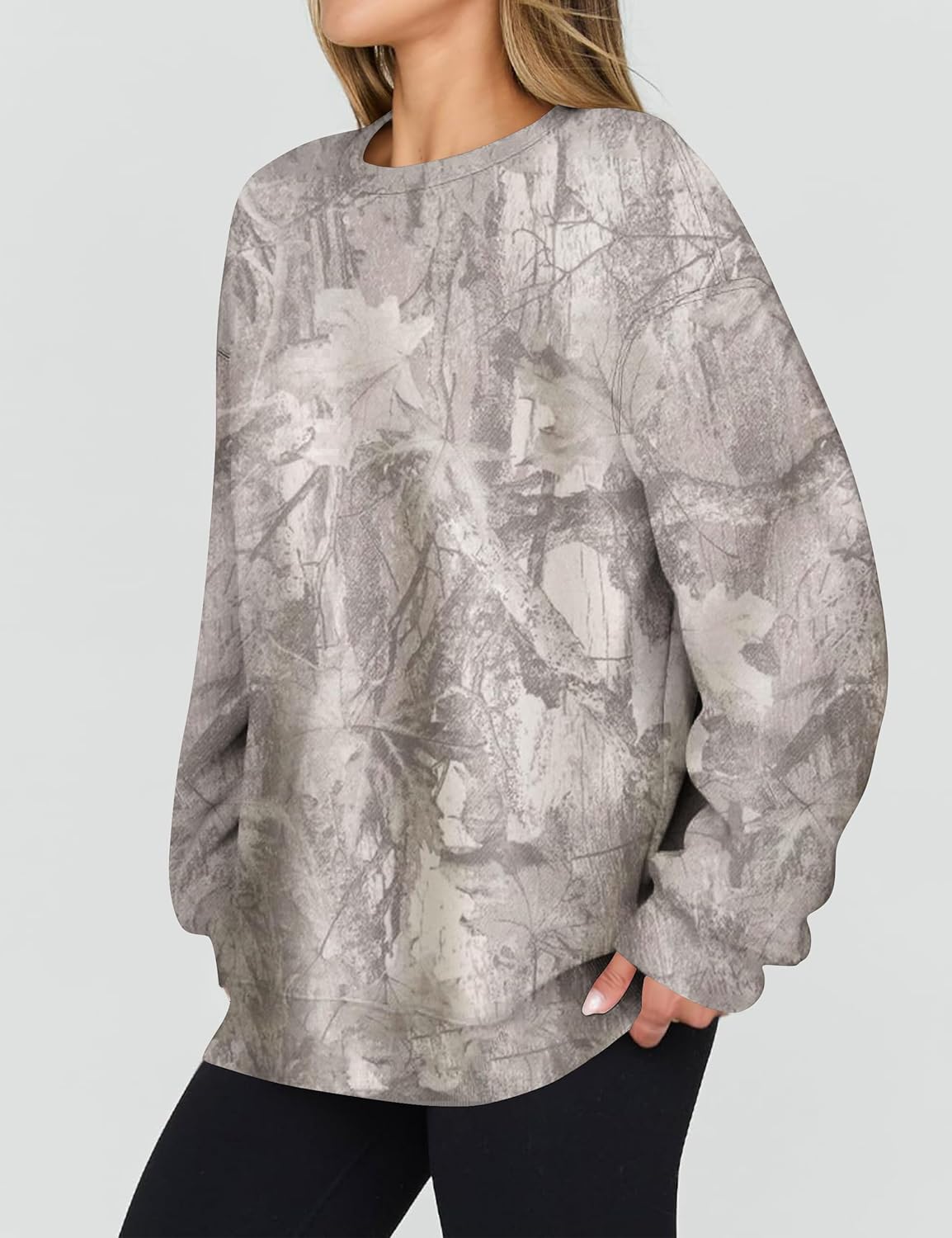 Camo Sweatshirt for Women Mens Oversized Fleece Maple Leaf Print Hoodies Camouflage Crewneck Long Sleeve Pullovers - Image 2