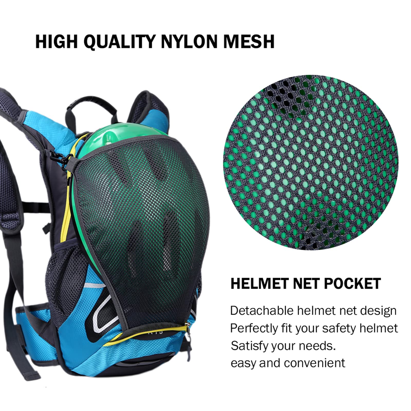 Mochila de nailon para bicicleta de 15 L, para bicicleta de montaña, hidratación para ciclismo, senderismo, camping, correr, hombres y mujeres, con agujero para bolsa de agua, correas ajustables