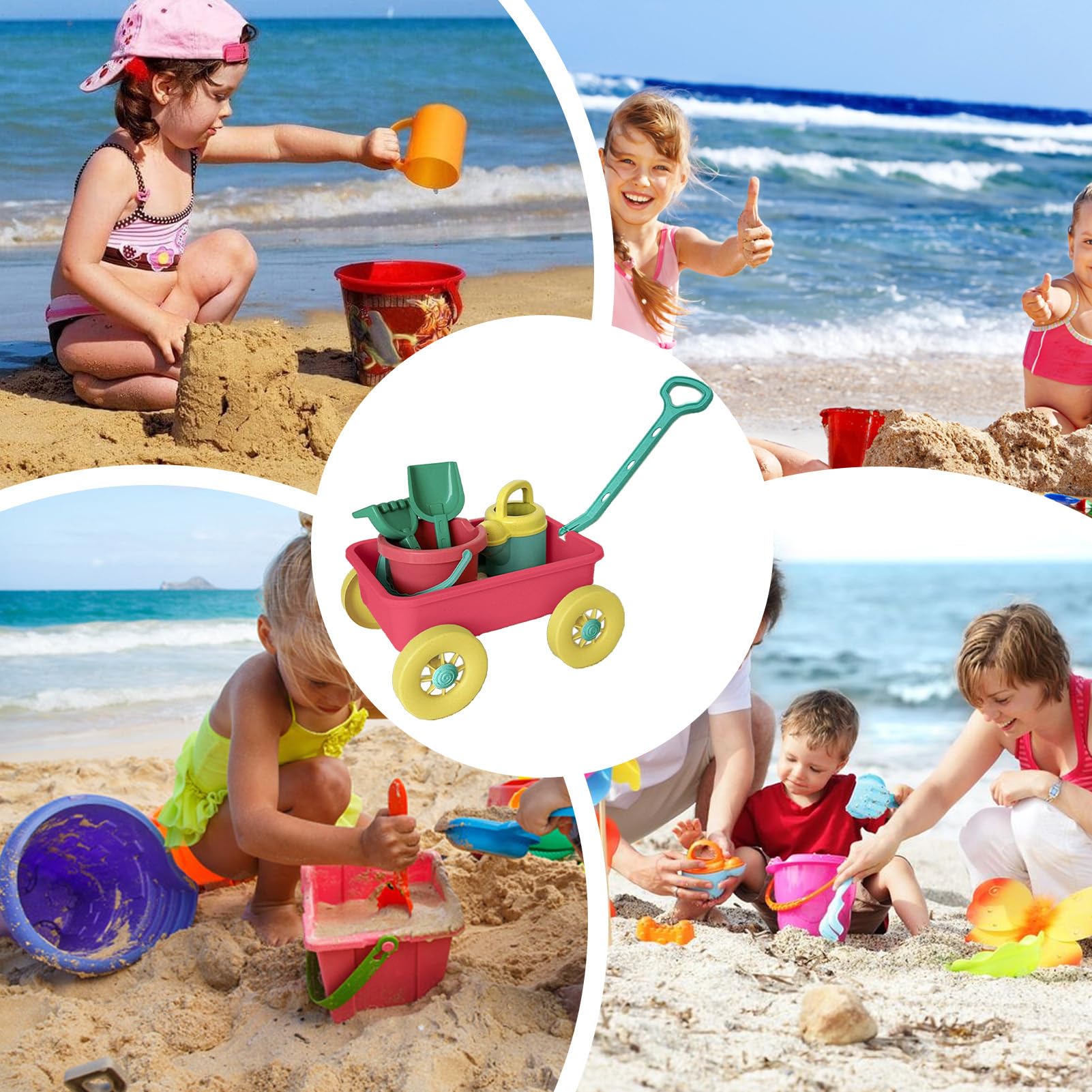 Beach Toys, Sand Castle Building Kit | Kleine pädagogische Eimer und Pellets mit Trolley | Interaktives Outdoor-Spielset für den am Meer außerhalb des Campingplatzes