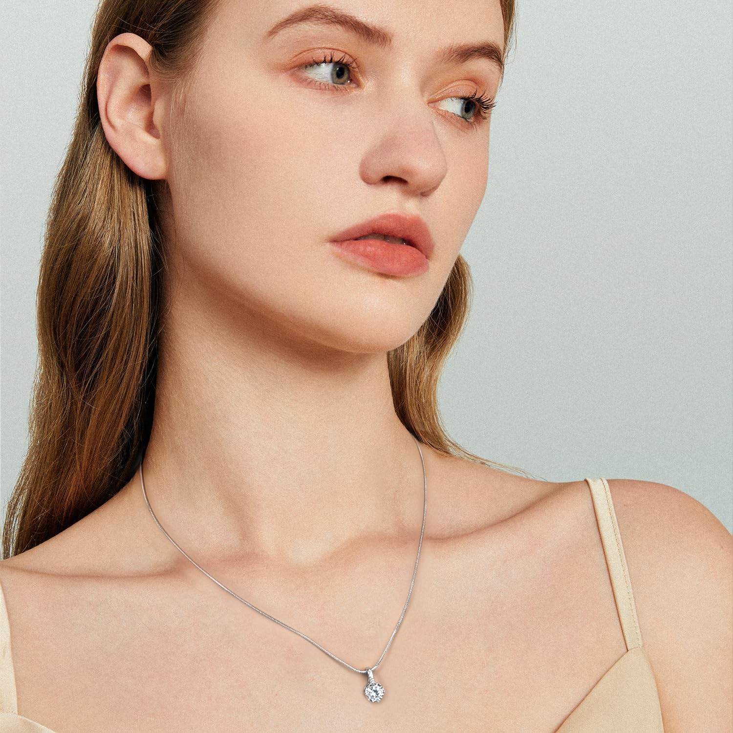 Silver Cubic Zirconia Pendant Necklace for Women, Tangle-Free Chain with Diamond-encrusted Pendant - Image 2