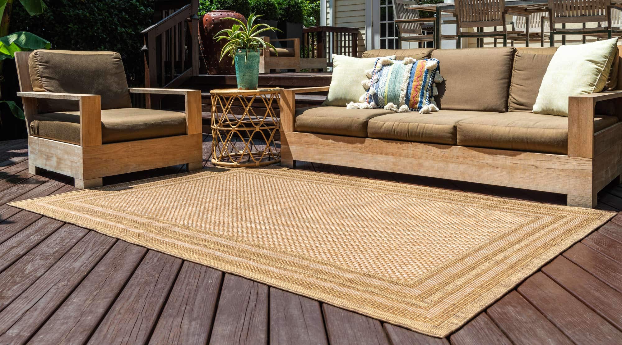 Unique Loom Outdoor Border Collection Area Rug - Multi Border (7' 1