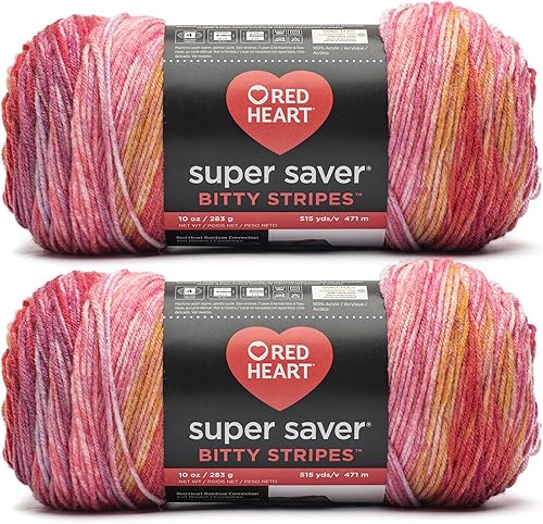 Miniatura 18 de Red Heart Super Saver Bitty Stripes - Hilo de algas marinas, paquete de 2 unidades de 100 % acrílico, 100% acrílico, peinado #4 (mediano), 515 Algas