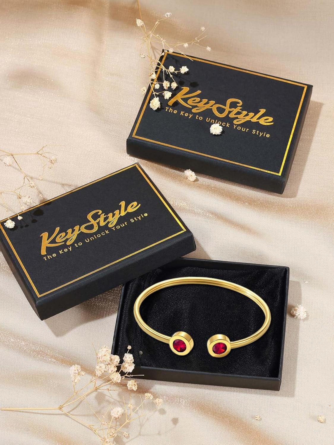 KeyStyle Stainless Steel Birthstone Bracelets for Women,Jan - Dec Birthday Cuff Bracelet fit Wrist from 6.7"-7.6",14K Gold Plated Bangle Bracelets Come with Box - Image 7