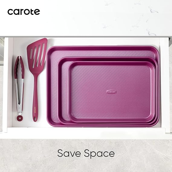 CAROTE 3-Piece Baking Sheet, Nonstick Cookie Sheets, Royal Violet