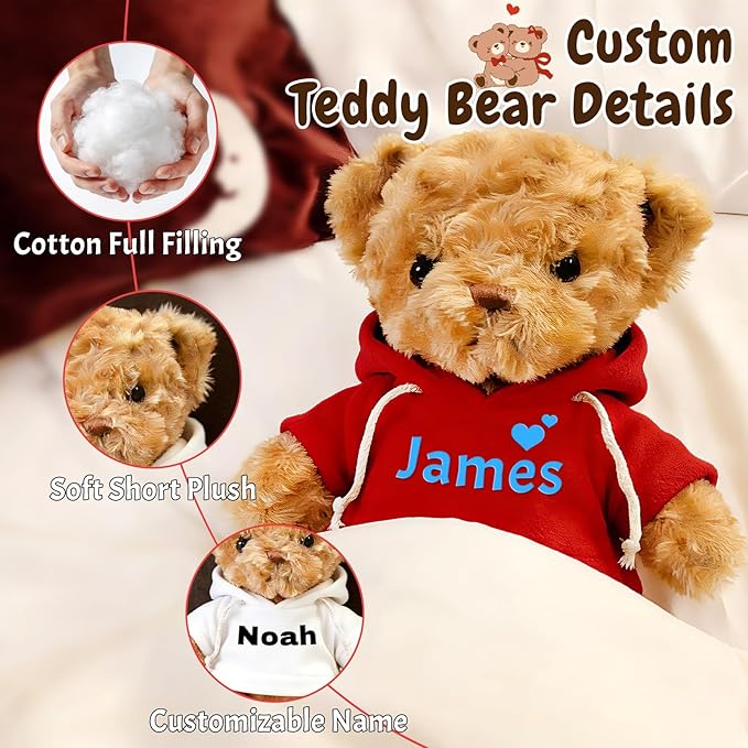 Osito de peluche personalizado con nombre, 11.8/15/19.7 pulgadas, regalo miniatura 5