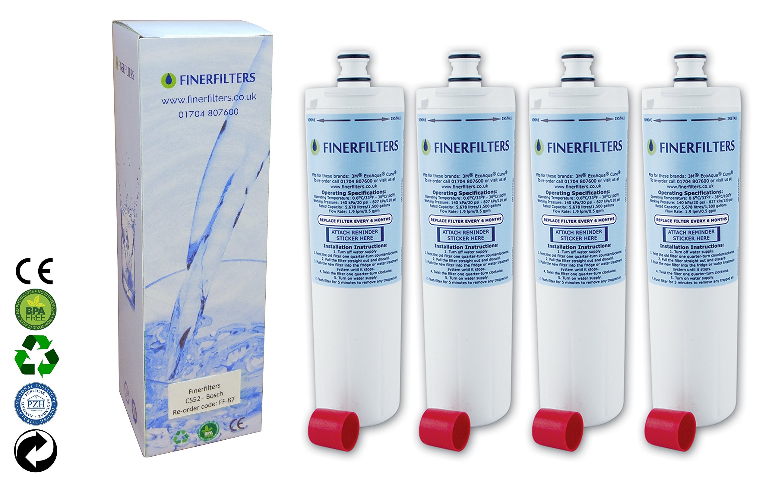 4 x Finerfilters CS52/452 Compatible filtro de agua para frigoríficos Bosch/Neff/Siemens interno filtro de agua para frigoríficos para reemplazar 5586605/06