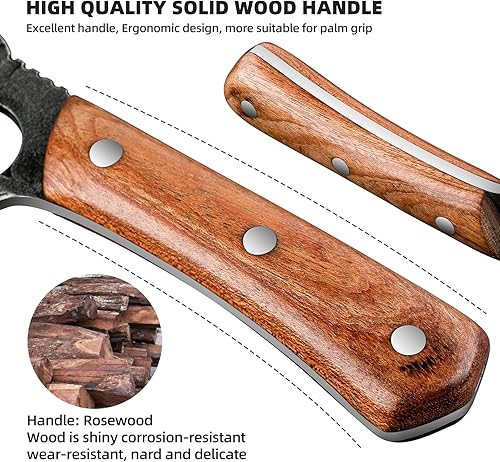 Miniatura 4 de VARLEA Cuchillo de carnicero forjado a mano, acero de alto carbono, espiga completa con funda de cuero, cuchillo al aire libre para cocina y