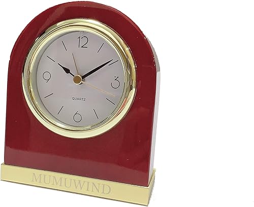 Miniatura 2 de Reloj de mesa de madera clásico de escritorio, mesa despertadora, reloj de arco de escritorio de madera personalizado con base dorada. Reloj de