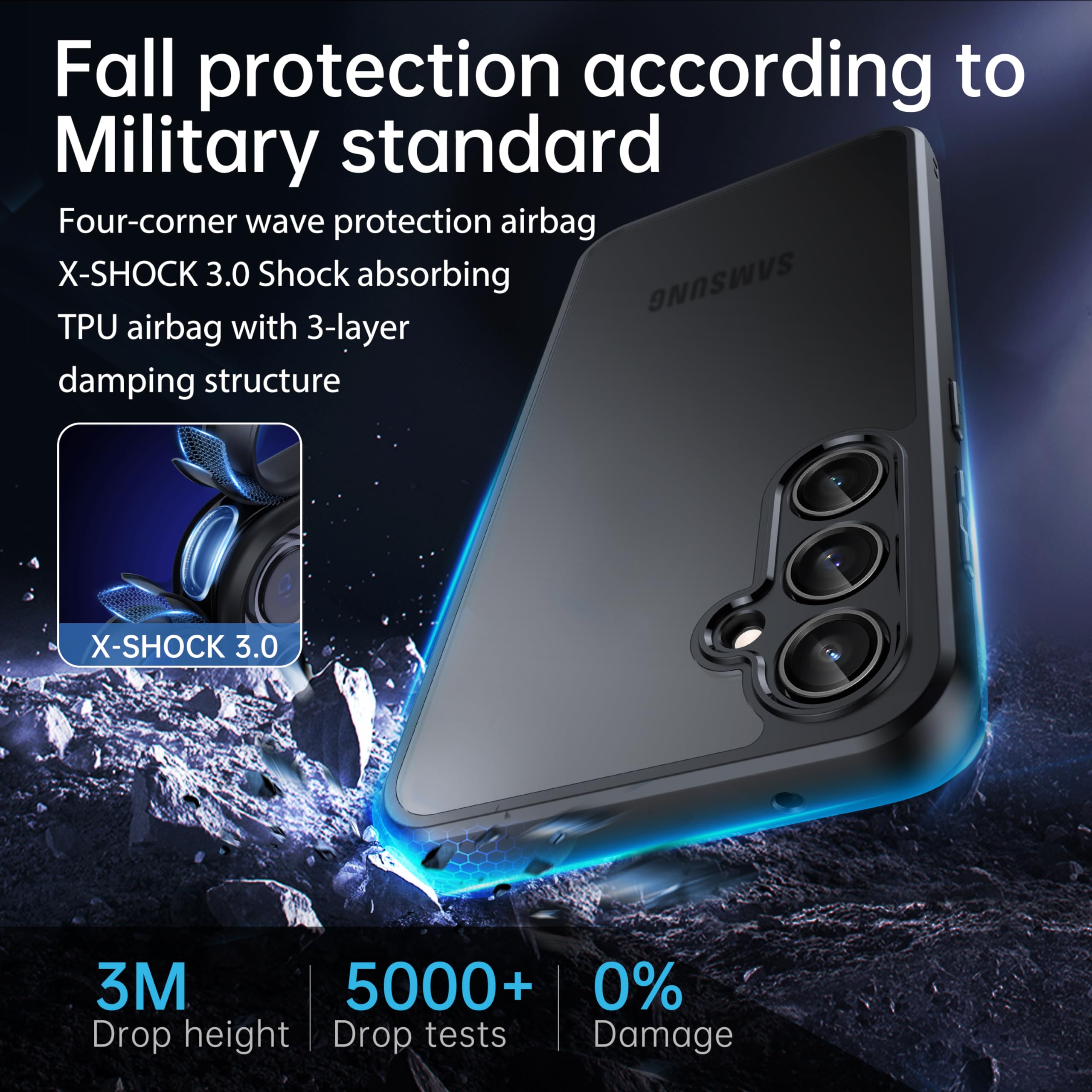 FLLAO Opaca Cover Compatibile con Samsung Galaxy A35 5G con 2 Vetro Temperato, [Della Fotocamera Protezione] Anticaduta Antiurto Anti-Graffio Anti-Impronte Hard PC Glassata Traslucida Custodia Nero