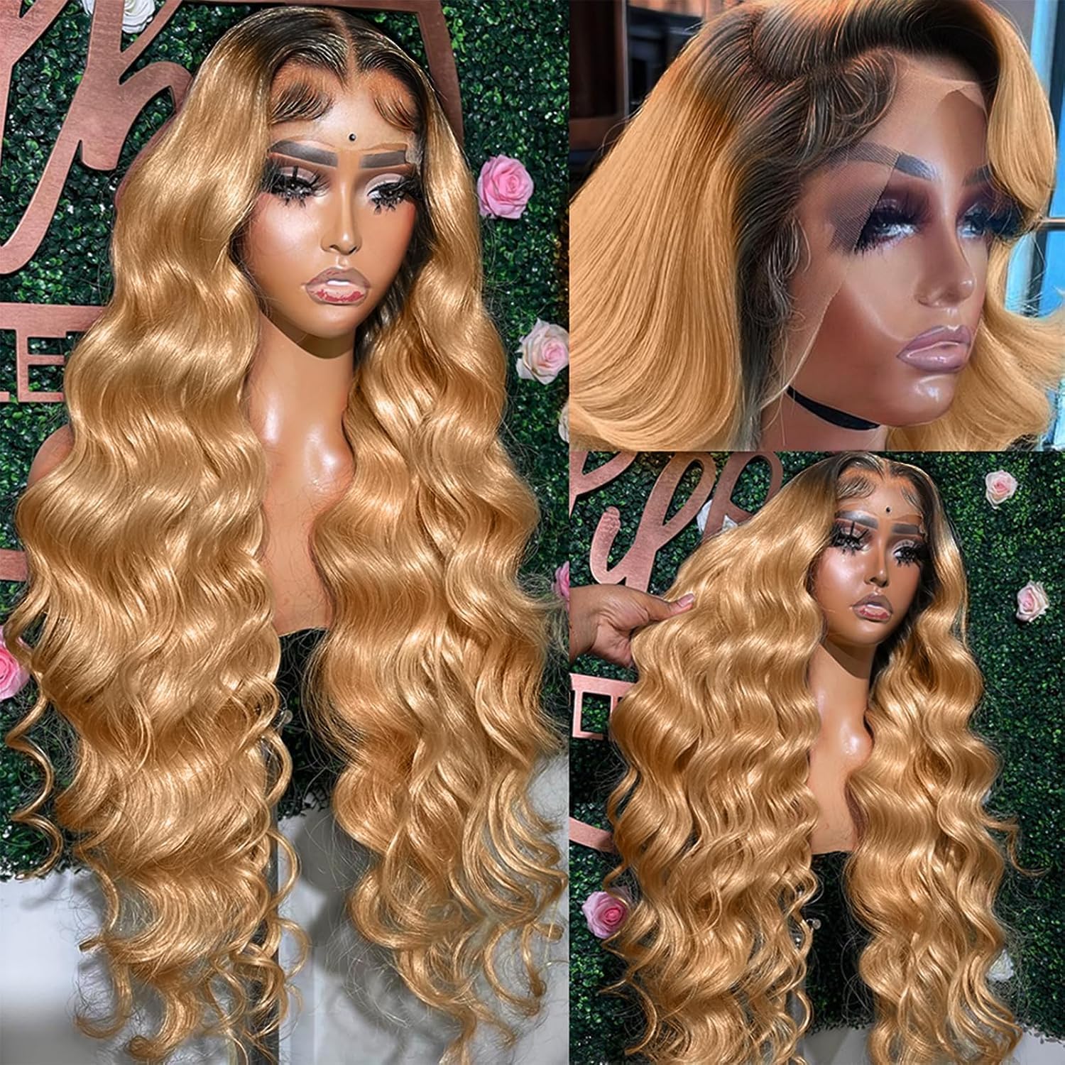 AMIRTY 200% density 13x6 Honey Blonde Lace Front Wigs Human Hair 13x6 Body Wave Lace Frontal Human Hair Wigs for Women Ombre HD Transparent Lace Front