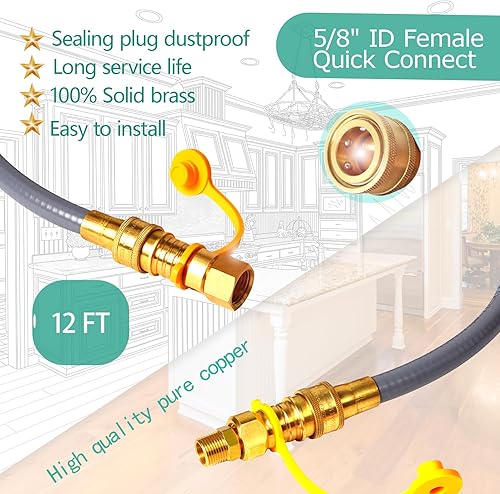 Miniatura 7 de 5369 Kit de conversión de propano a gas natural, manguera de gas natural de 12 pies con 38 pulgadas de diámetro interior con conexión rápida para