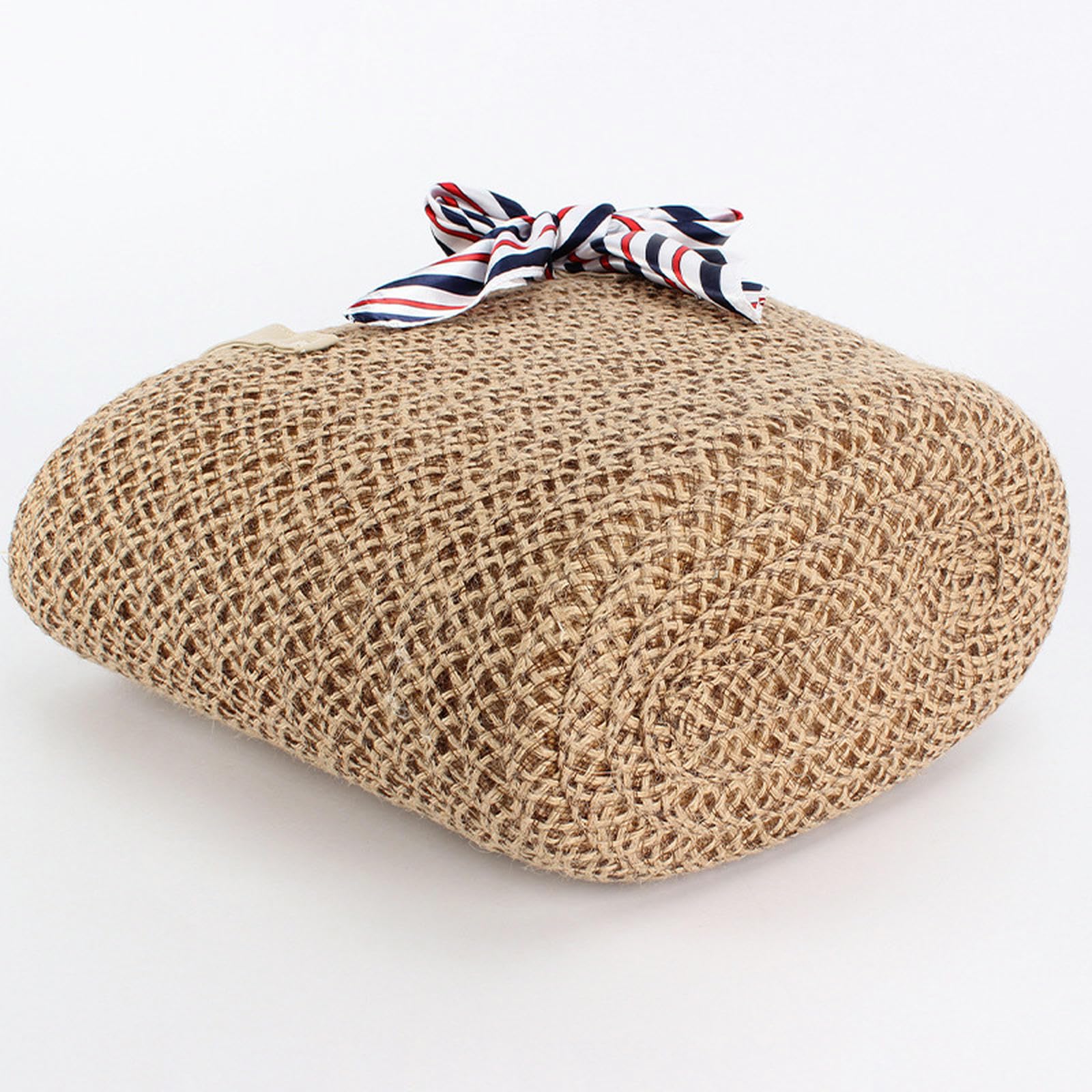 Torba słomkowa duża plażowa - damska ręcznie tkana torebka z kieszenią na zamek błyskawiczny do podróży, pracy, na zakupy jedwabny szalik-brązowy