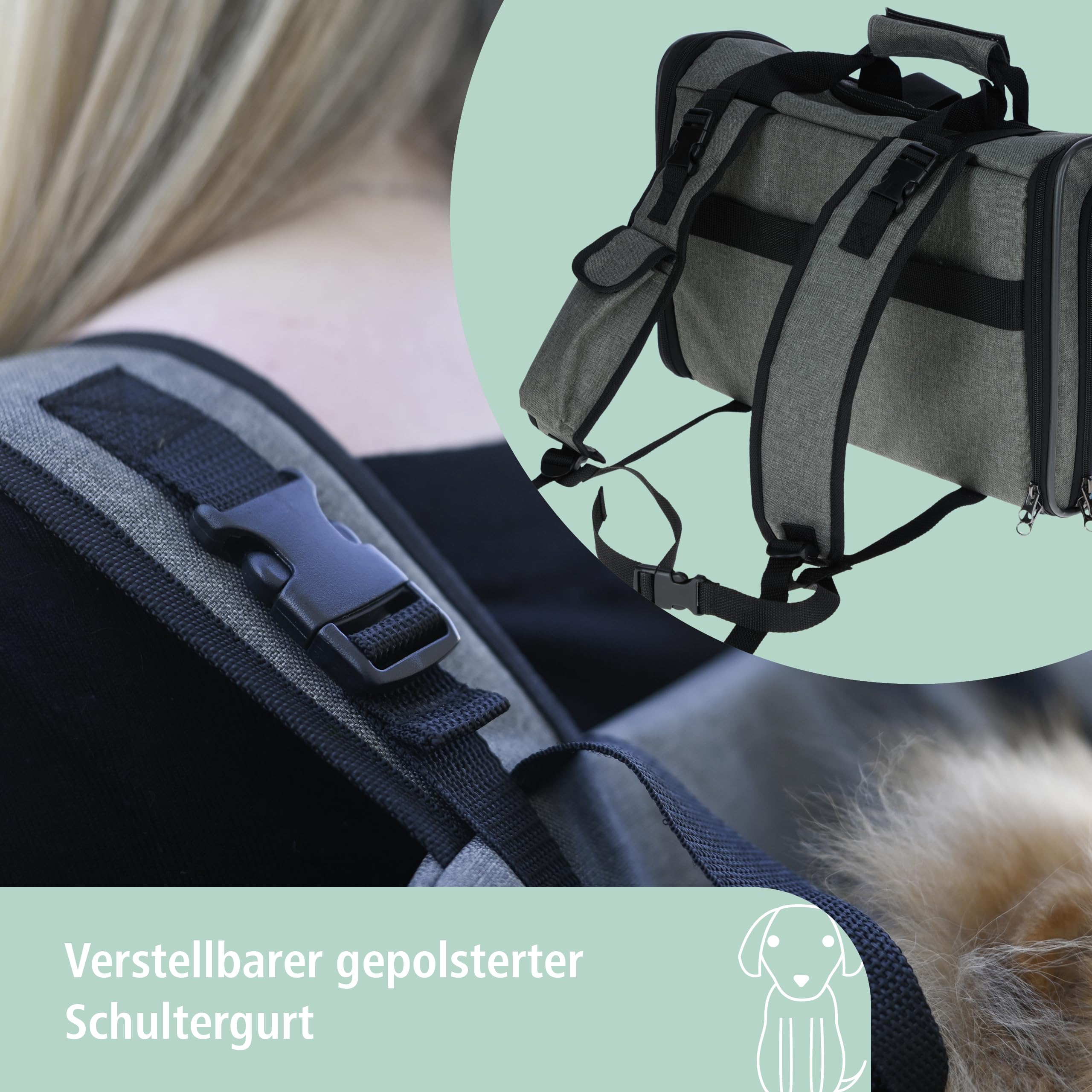 Kerbl Pet Hunderucksack Vacation, Hundetasche, Hundetransport, grau, blau, 43x24x30cm, Oxfordgewebe, kleine Hunde, Katzen, robust, schmutzabweisend