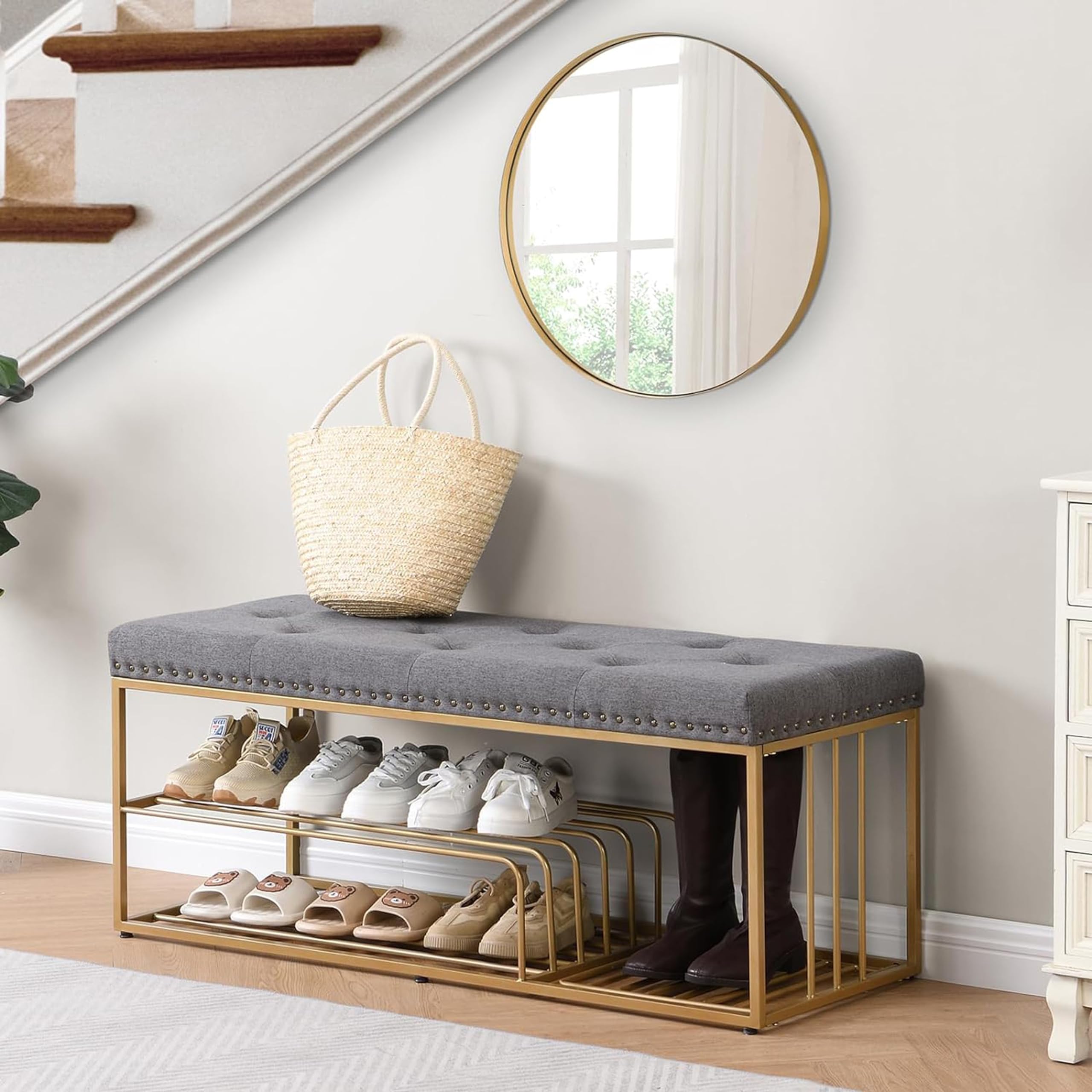 Dence Store Bench with Storage and Velvet Upholstery for The Entryway Sleeping Bench Ottoman, Sofa, Footstool, Bed End Table, Settee, with Storage for Living Area and Bedroom (Dark Grey) (B0CP662T2G) Amazon Price History, Amazon Price Tracker
