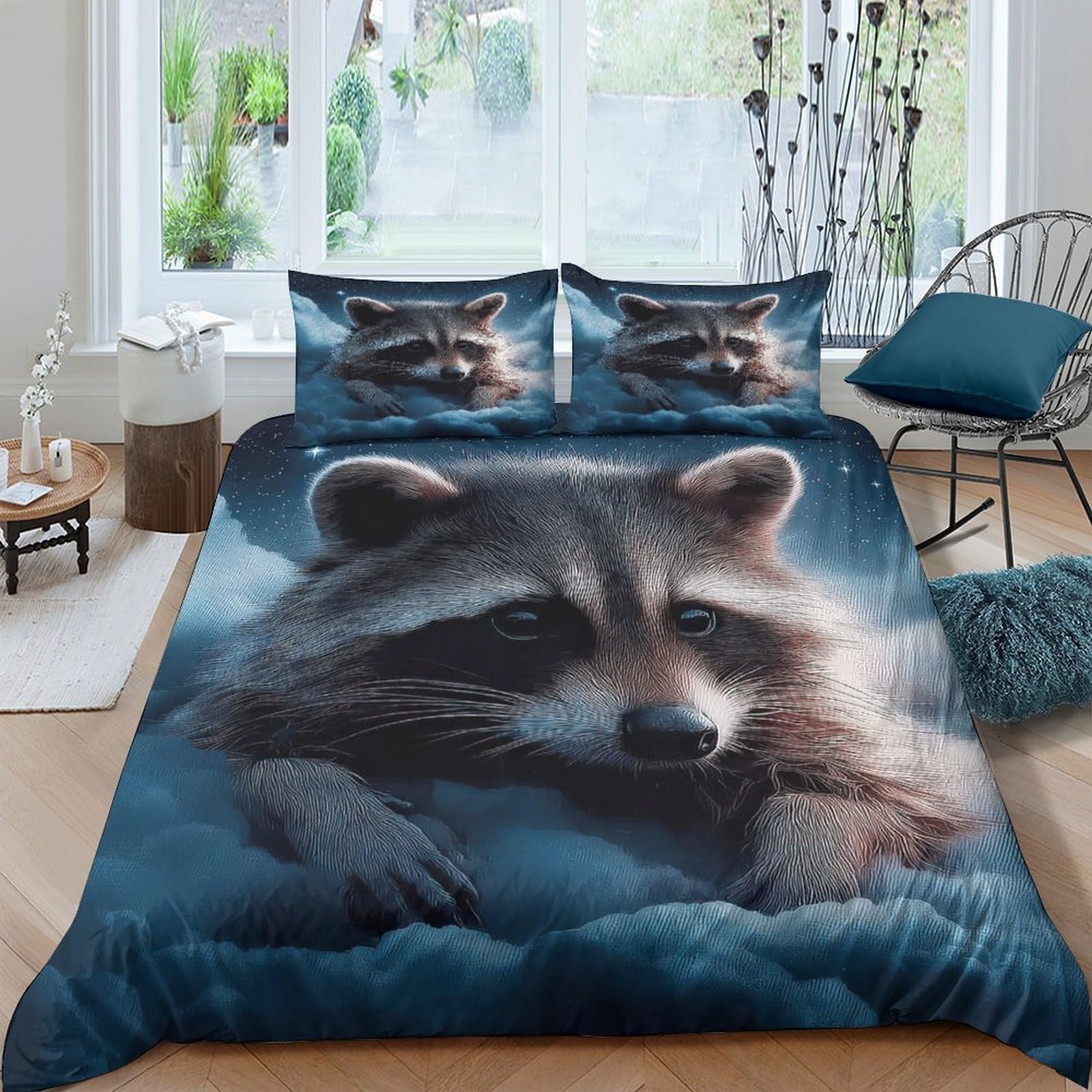 Ctjqhvkz Style-6 3D Printed Raccoon Forest Fitted Sheet Microfiber Soft Breathable Night Sky Bed Cover For Bedroom Dorm Decor Single（135X200cm）