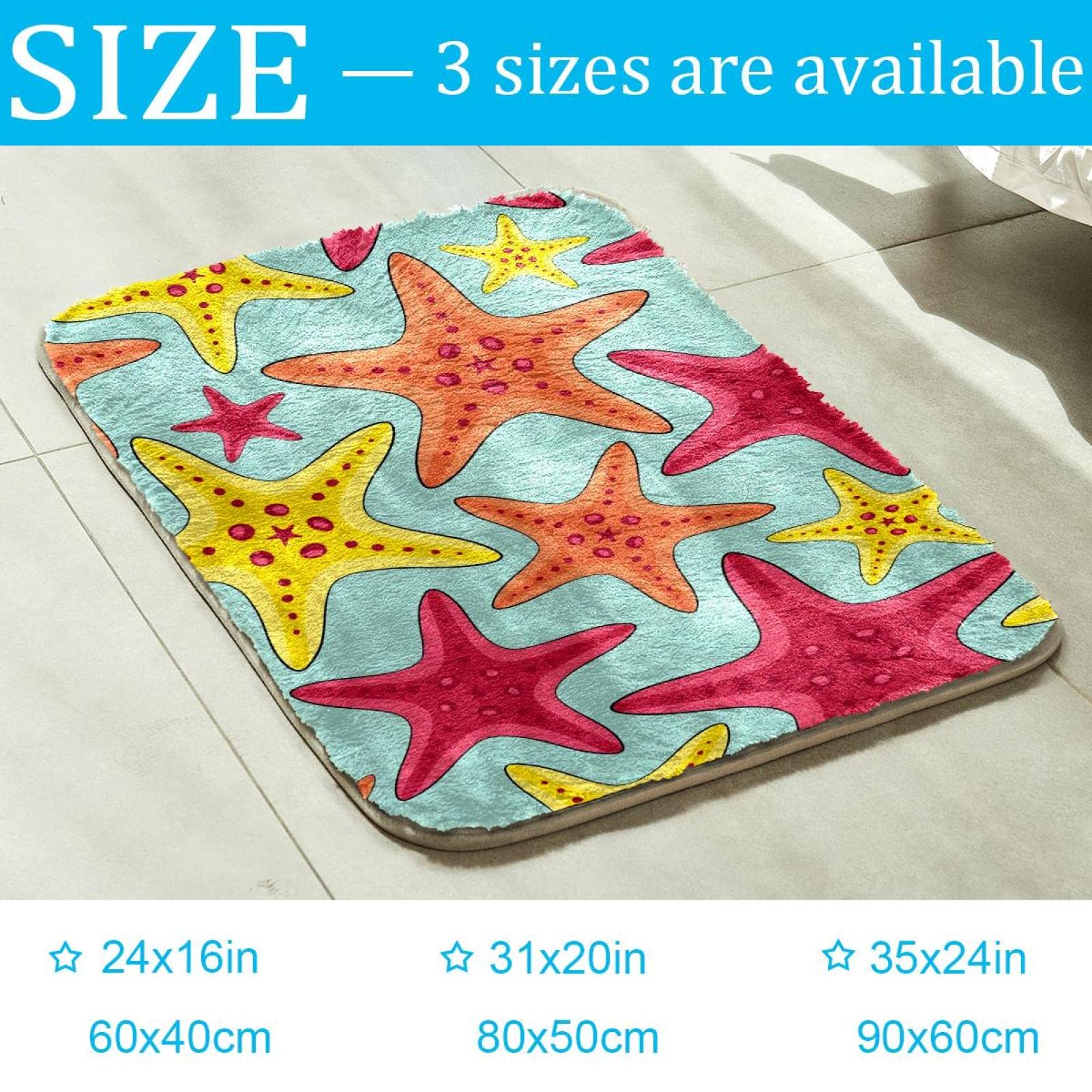 Fluffy Area Shag Teppich Ultra Weich für Schlafzimmer Meeresleben Rosa Gelb Orange Seestern
