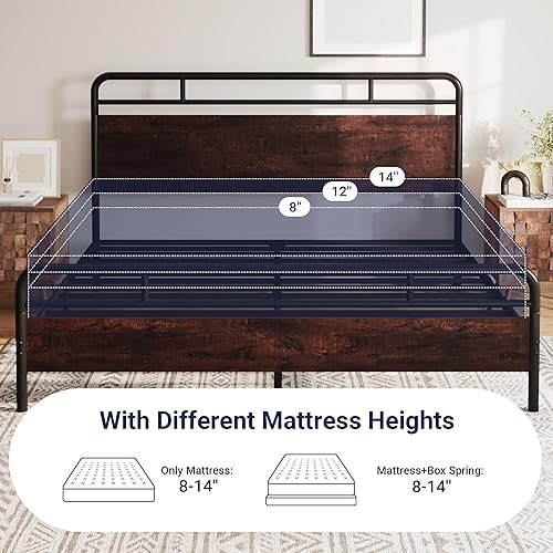 Miniatura 7 de Allewie Base de cama King de metal pesado con cabecero y estribo, plataforma con soporte fuerte 13, sin ruido, no necesita somier, fácil montaje,