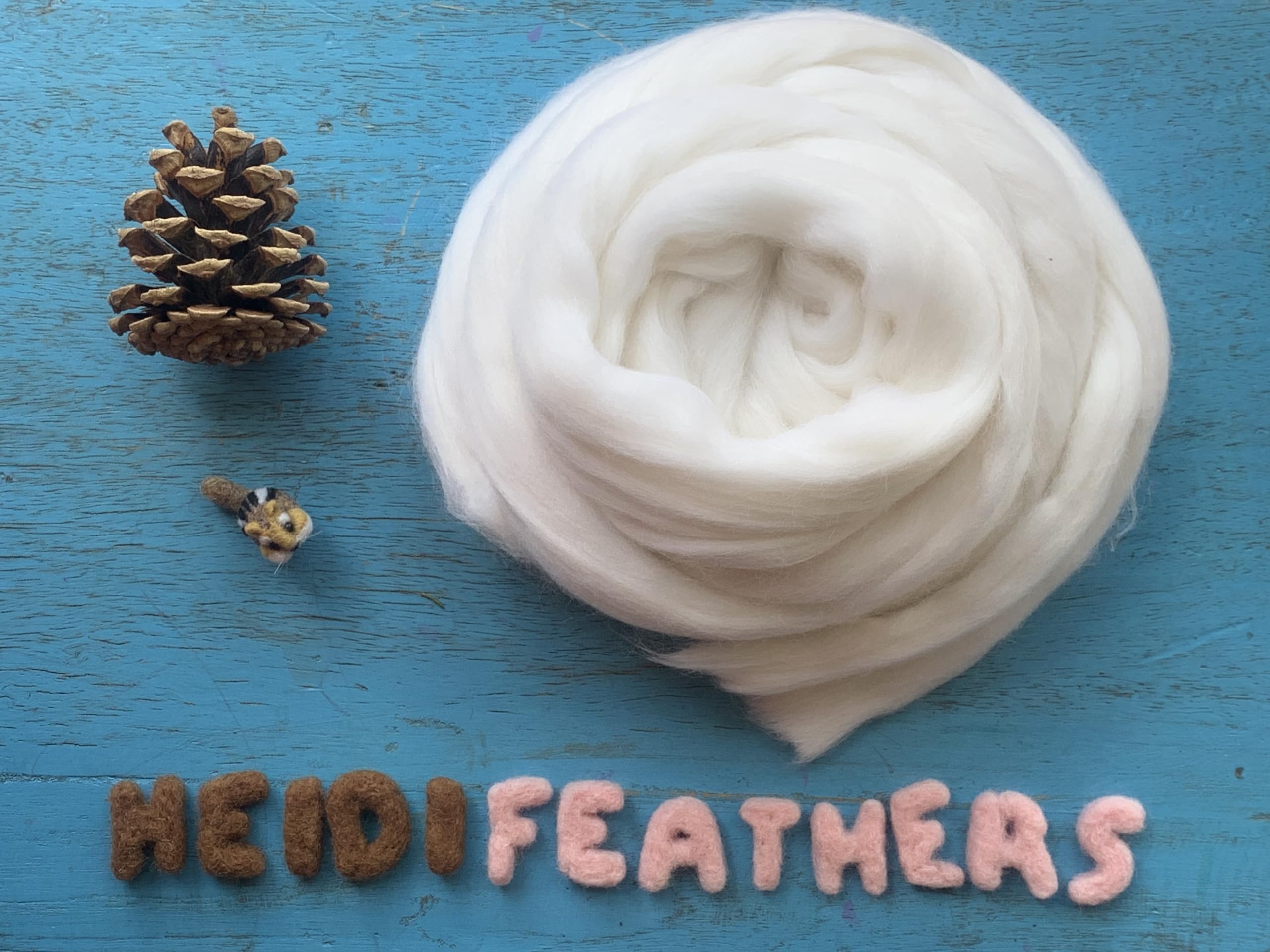 Heidifeathers White Bright Merino Wool Roving/Tops (100G) - Wet Felting, Spinning, Needle Felting
