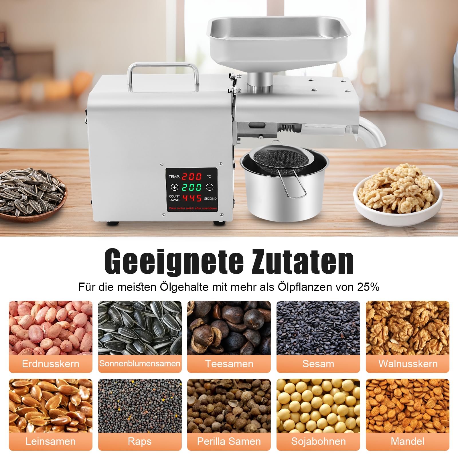 Edelstahl Ölpresse Heiß Kaltöl Extraktionsmaschine Elektrisch öl Automatische Ölpresse Maschine für Walnuss Erdnuss Sonnenblumenkerne
