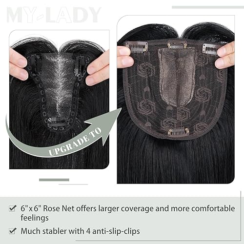 Miniatura 4 de MY-LADY Toppers para mujer con cabello fino de 18 pulgadas, piezas de cabello para mujer, pelucas con flequillo de 6 x 6 pulgadas, base de encaje