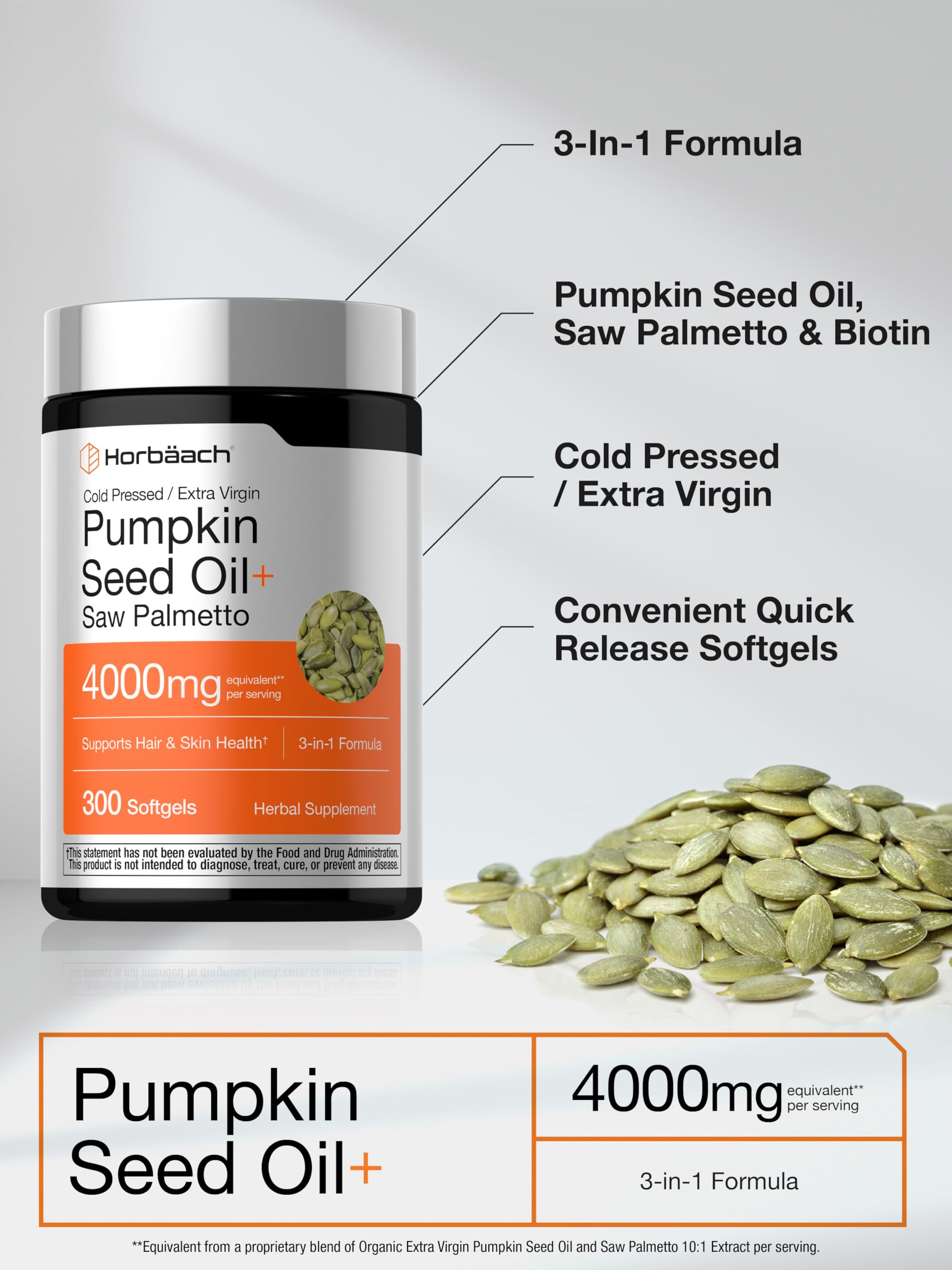 Horbäach Pumpkin Seed Oil With Saw Palmetto 4000mg | 300 Softgel Capsules — Amazon image 4