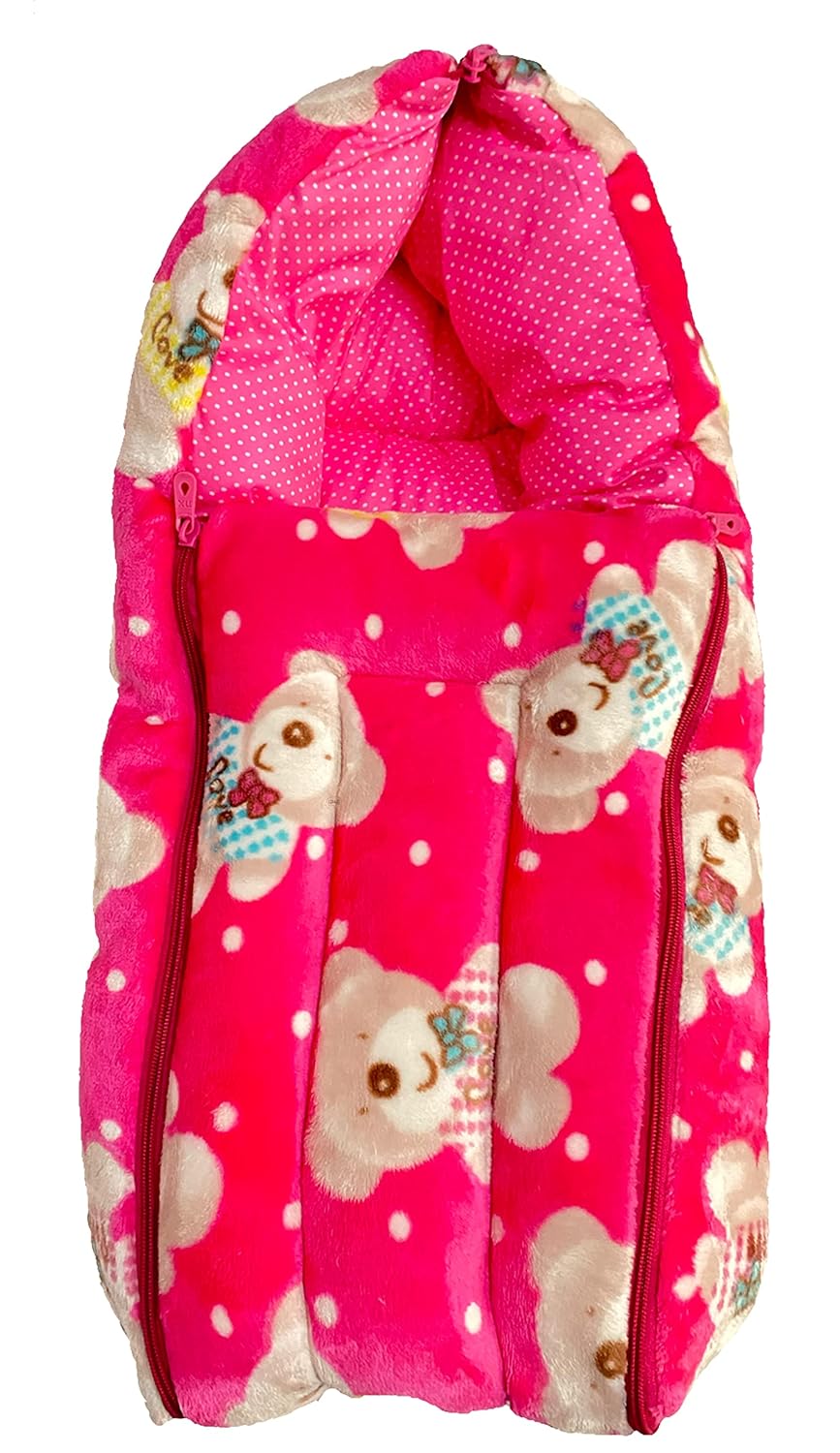 Kid's Charm Fur Teddy 3 in 1 Baby's Cotton Bed Carry Bed Printed Baby