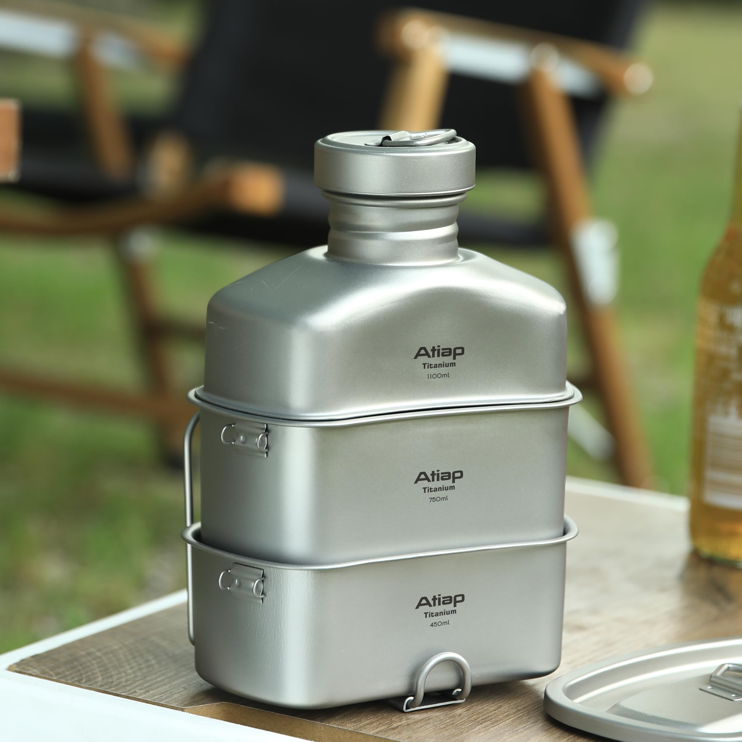 Titanium Canteen zestaw bałaganu z dzbankiem na butelkę wody, ultralekki przenośny garnek 1100 ml z kubkami 750 ml i 400 ml do układania w stos na świeżym powietrzu kemping piesze wycieczki