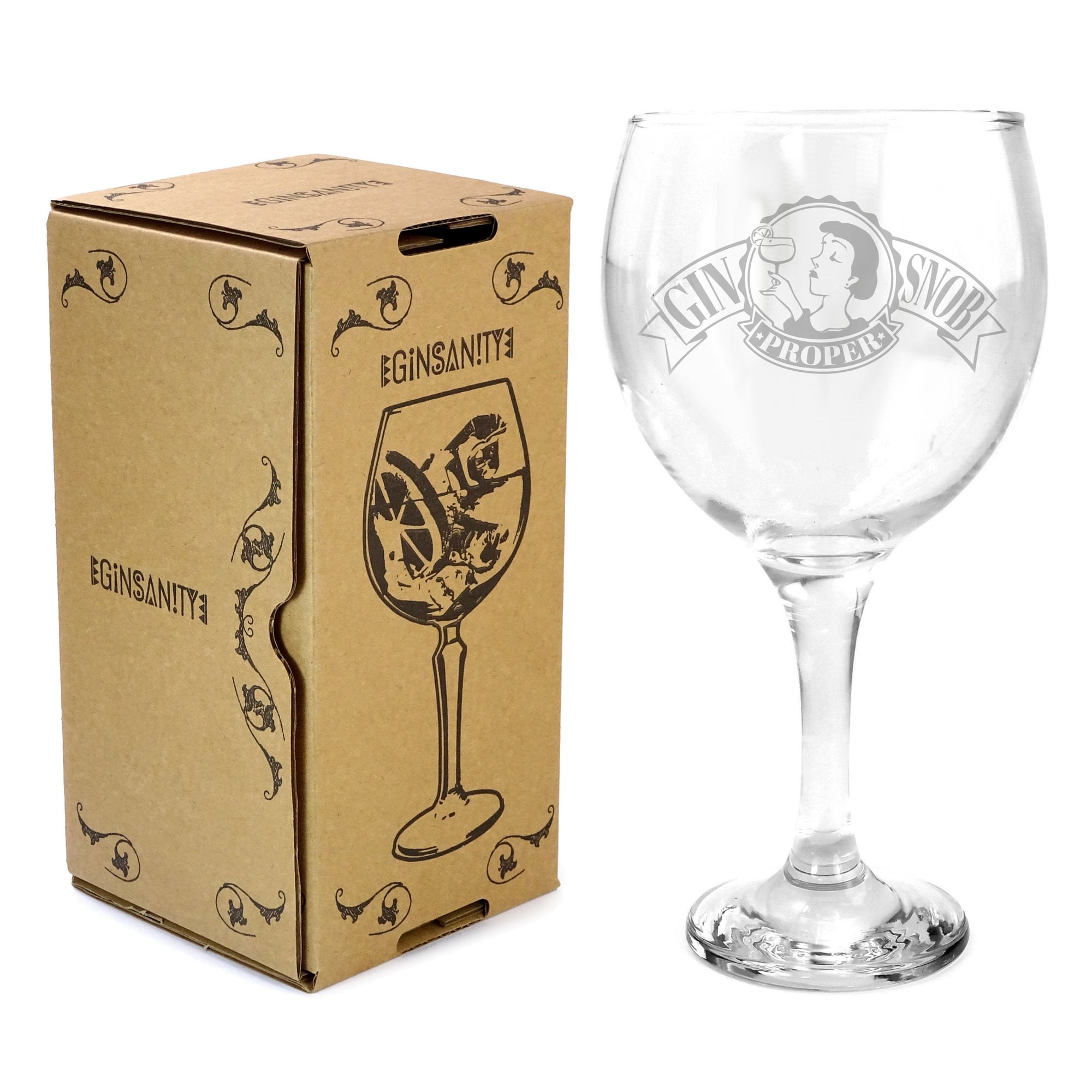Ginsanity 22oz (645ml) Gin & Tonic Balloon Glass & Giftbox - Proper Gin Snob (Female)