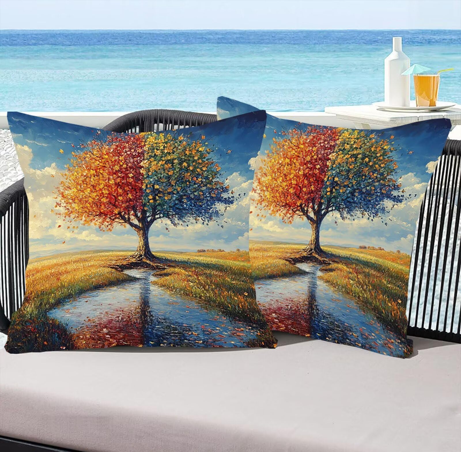 Farbe Samt Kissenbezug 60 x 60 cm 2er Set Kissenhülle Sofakissen Samtkissen Dekorative Dekokissen Quadrat Wurfkissenbezug mit Verstecktem Reißverschluss Sofa Wohnzimmer Der Baum des Lebens 0P-83