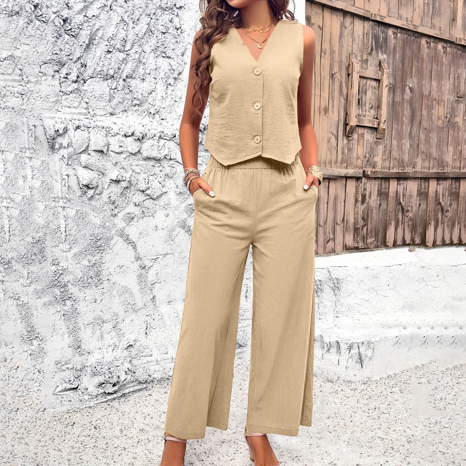 SASSYCLASSY Damen-Jumpsuit Aus Musselin – Eleganter Sommer-Overall Mit Taschen, V-Ausschnitt, Größen XS Bis XL
