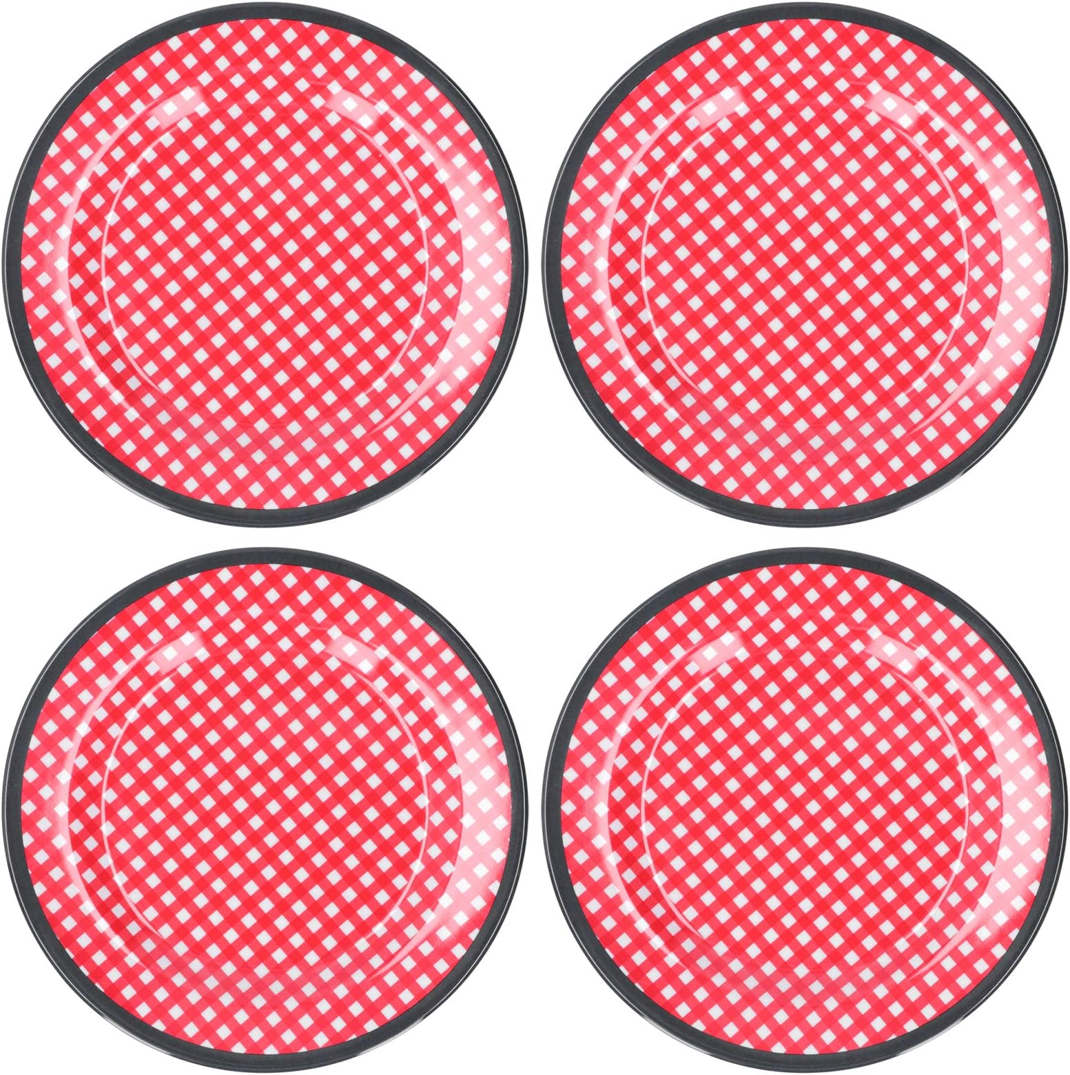 Cikonielf 4Pcs Dinner Plates 9in Salad Dish Red Grids Fruit Plate Pastry Tray Dinnerware Tableware for Restaurant Hotel Party