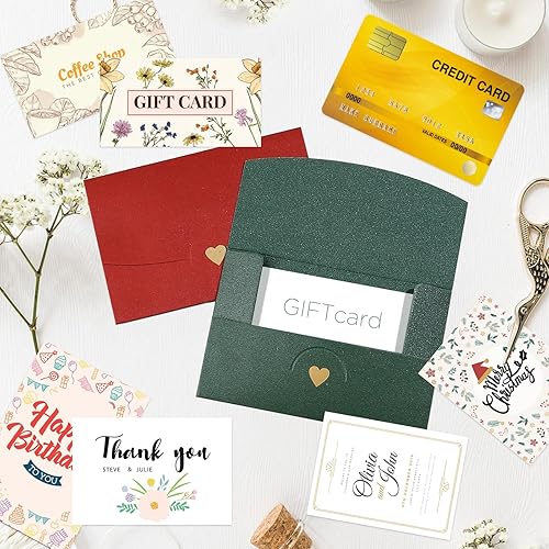 Miniatura 4 de ISKYBOB Paquete de 100 sobres para tarjetas de regalo, 4 sobres decorativos pequeños de 2.7 pulgadas con corazón dorado para tarjetas de visita,