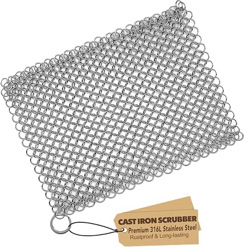 TOPULORS Cast Iron Scrubber 316 Stainless Steel Skillet Cleaner 8"x6"