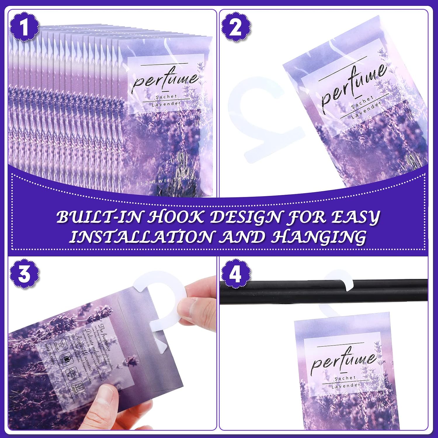 Loopeer 24 Pcs Lavender Large Hanging Closet Deodorizer Air Freshener Scented Sachets Subtle Lavender Scent for Drawers, Closets & Clothes