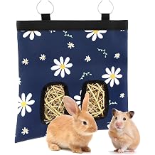 Ondware Hay Feeder Bag for Rabbits & Guinea Pigs, Hanging Dual-Port, Blue | 600D Oxford Fabric, Washable, Collapsible, Helps Reduce Hay Waste, Keeps Cages Tidier