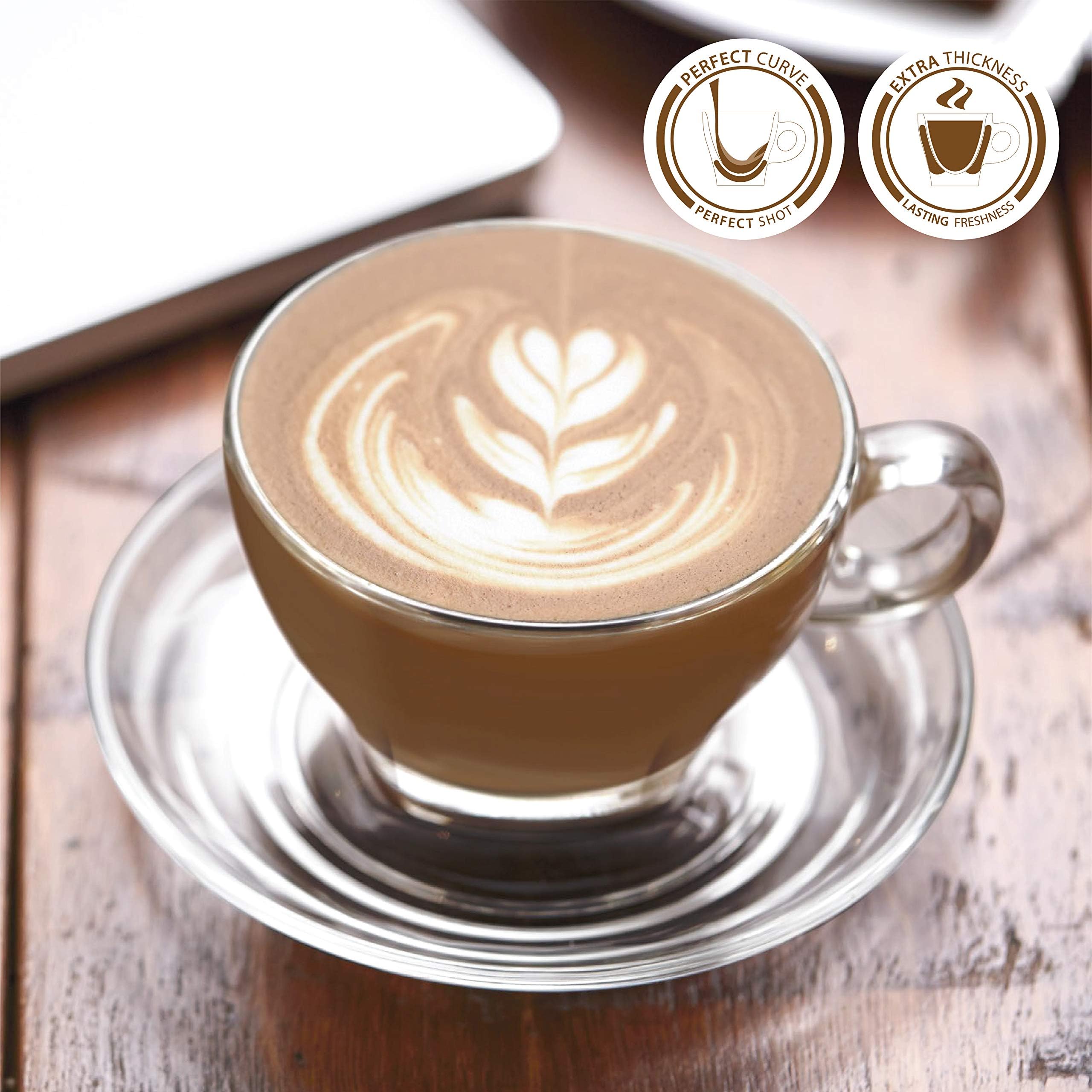 Ocean Caffe Latte Cup & Saucer Set 260 Ml Set Of 3, Espresso Cup, Tea & Coffee Cup, Cappuccino Cup, Latte Glass