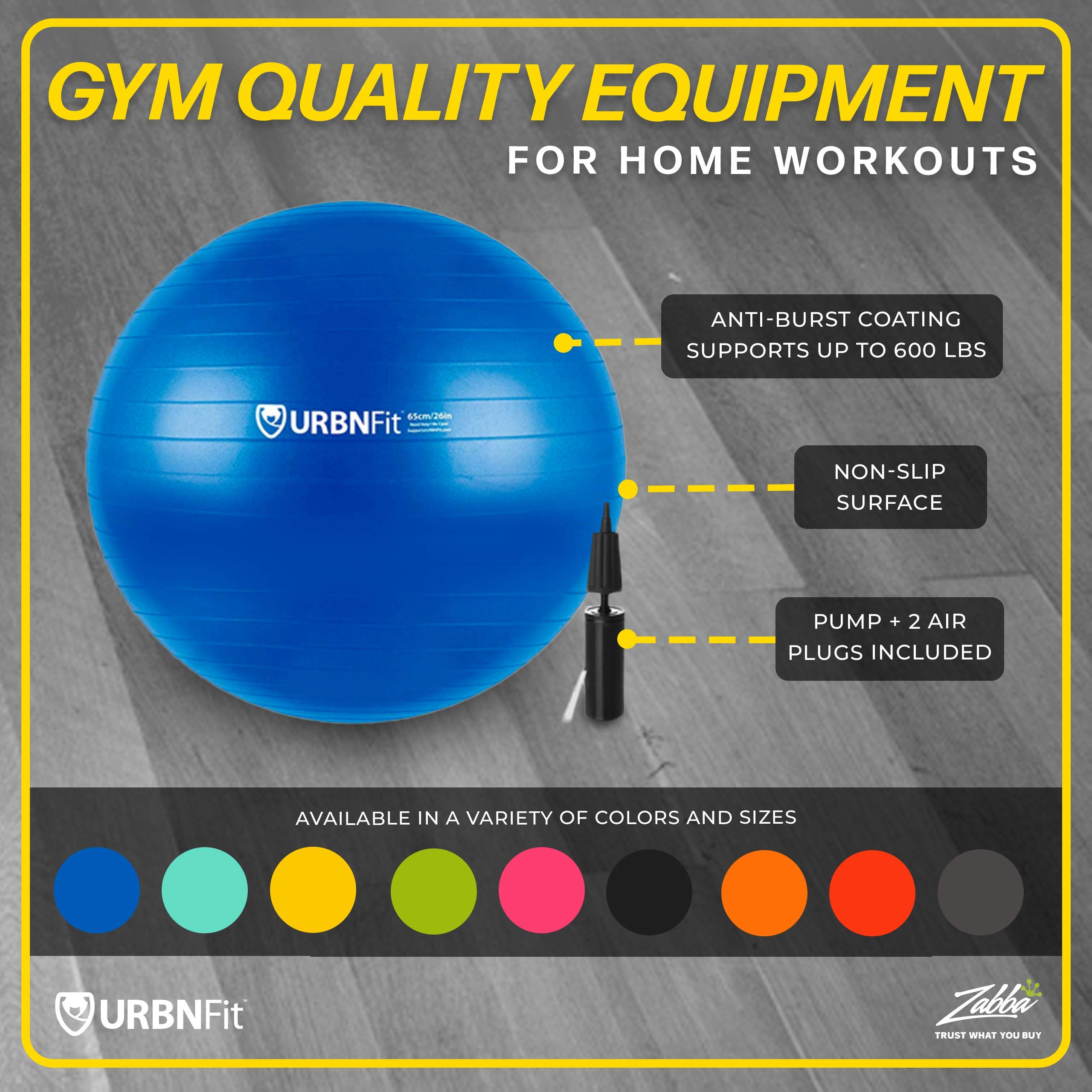 URBNFit Exercise Ball (Multiple Sizes) for Fitness, Stability, Balance