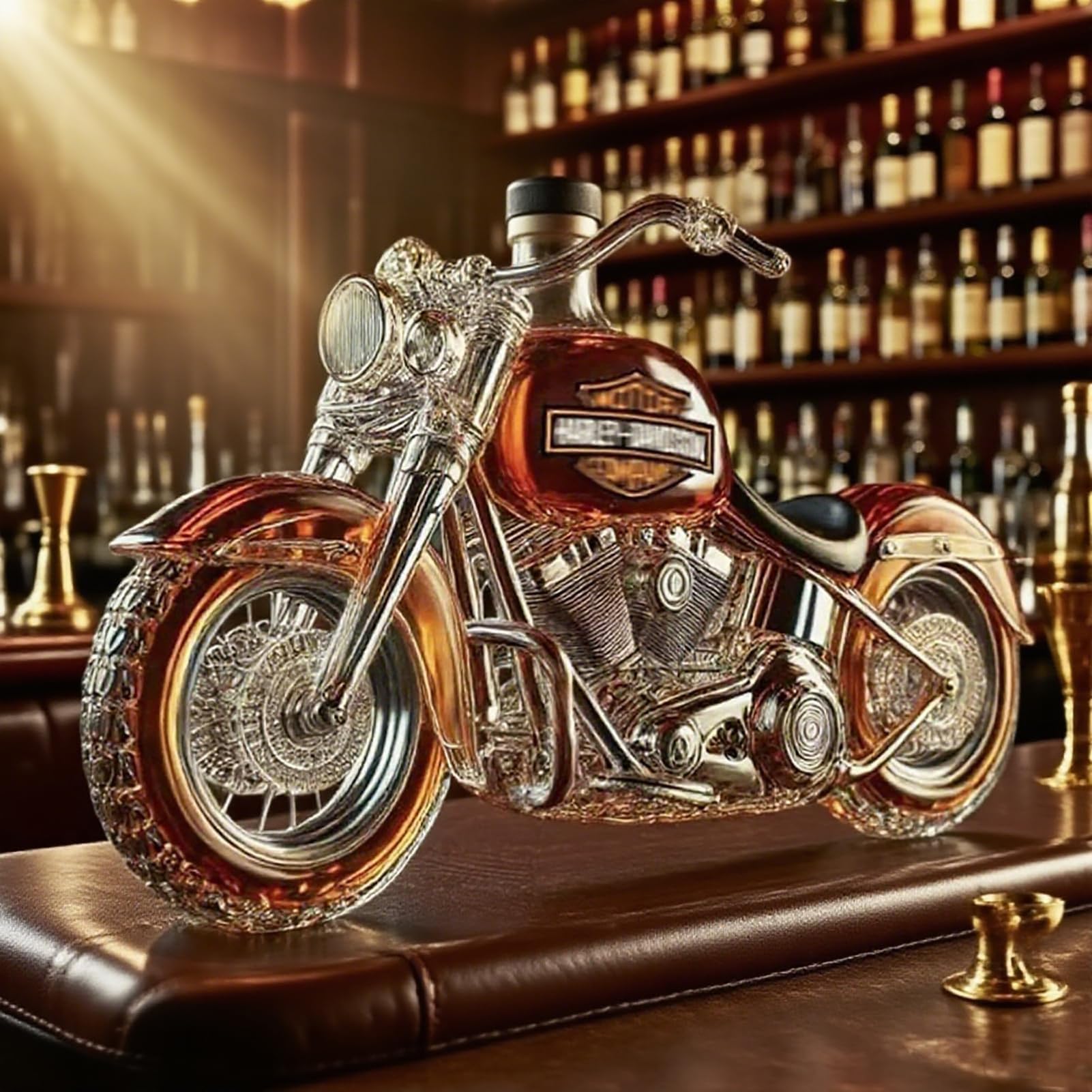 Motorrad-Whiskey-Dekanter – mundgeblasenes Kunstglas V-Twin Reserve Whiskyflasche – geformtes Design für Zuhause, Bar, Dekoration und Männergeschenke