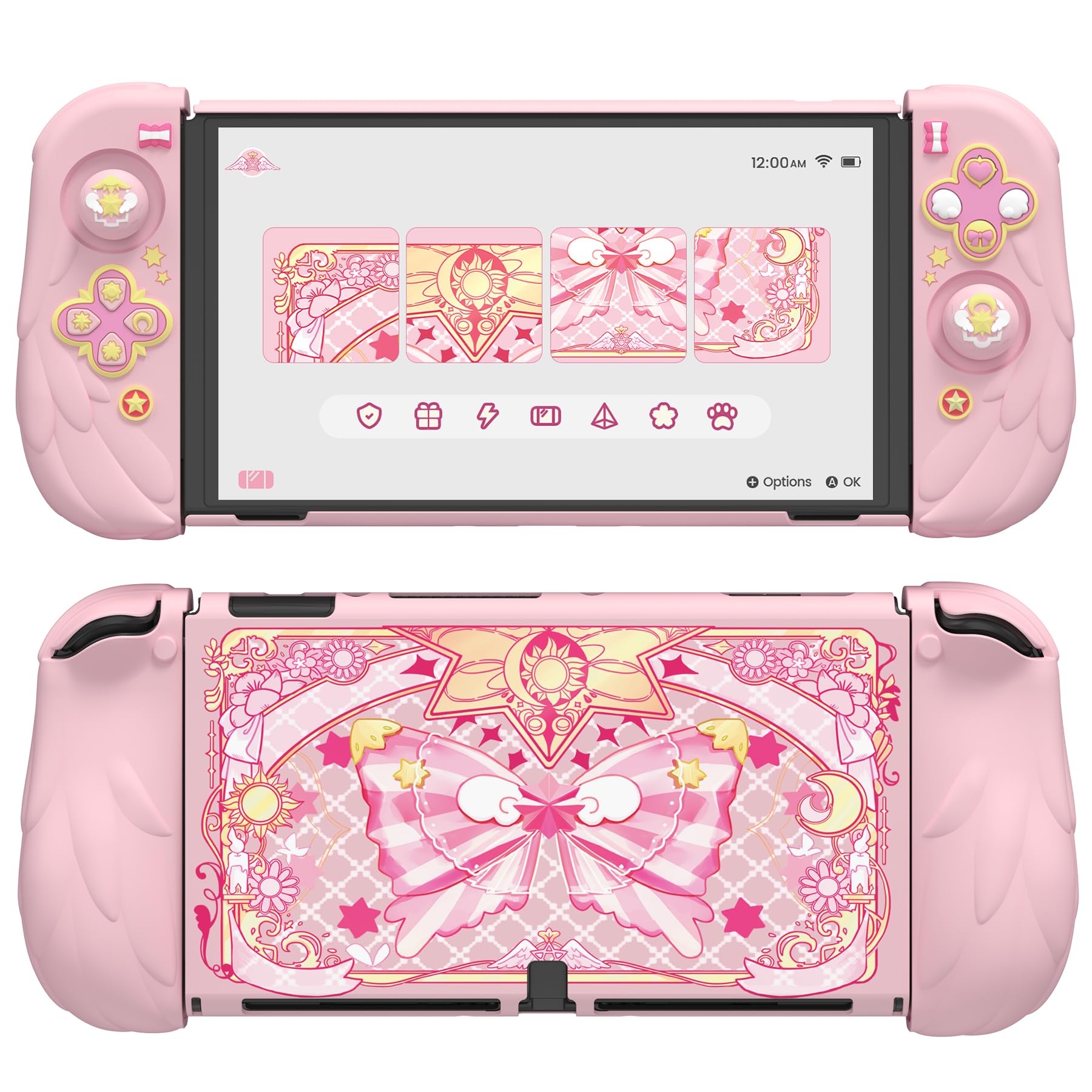 PlayVital Obudowa do Nintendo Switch OLED,Różowe – Magiczne Skrzydła | Twarde Etui Ochronne PC z Silikonowymi Osłonami na Joycon, Nakładkami Joysticki I Podstawką,Odporne na Zarysowania/Wstrząsy
