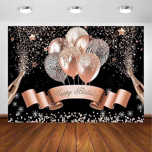 Avezano Fondo de cumpleaños con purpurina para niñas y mujeres, pancarta de fiesta de feliz cumpleaños, fondo de fotografía, negro, plateado, oro
