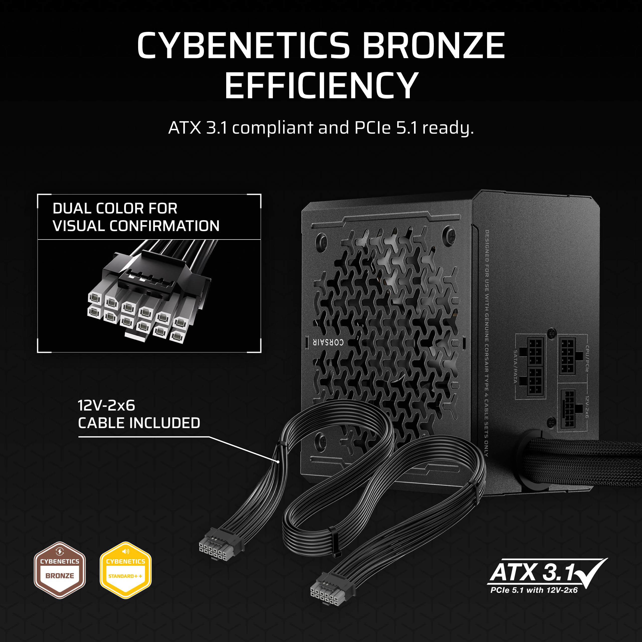 Corsair CX750M (2025) Bloc d'alimentation Semi-modulaire ATX 3.1 PCIe 5.1 à Faible Bruit 750 W avec câble 12 V-2 x 6 - Cybenetics Bronze Efficiency, LLC Topology, condensateurs 105°C - Noir