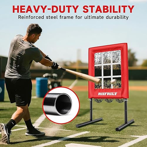 Miniatura 3 de Red de lanzamiento de béisbol resistente de 9 agujeros con bolsillos para objetivos de lanzamiento, zona de huelga de tamaño regulador