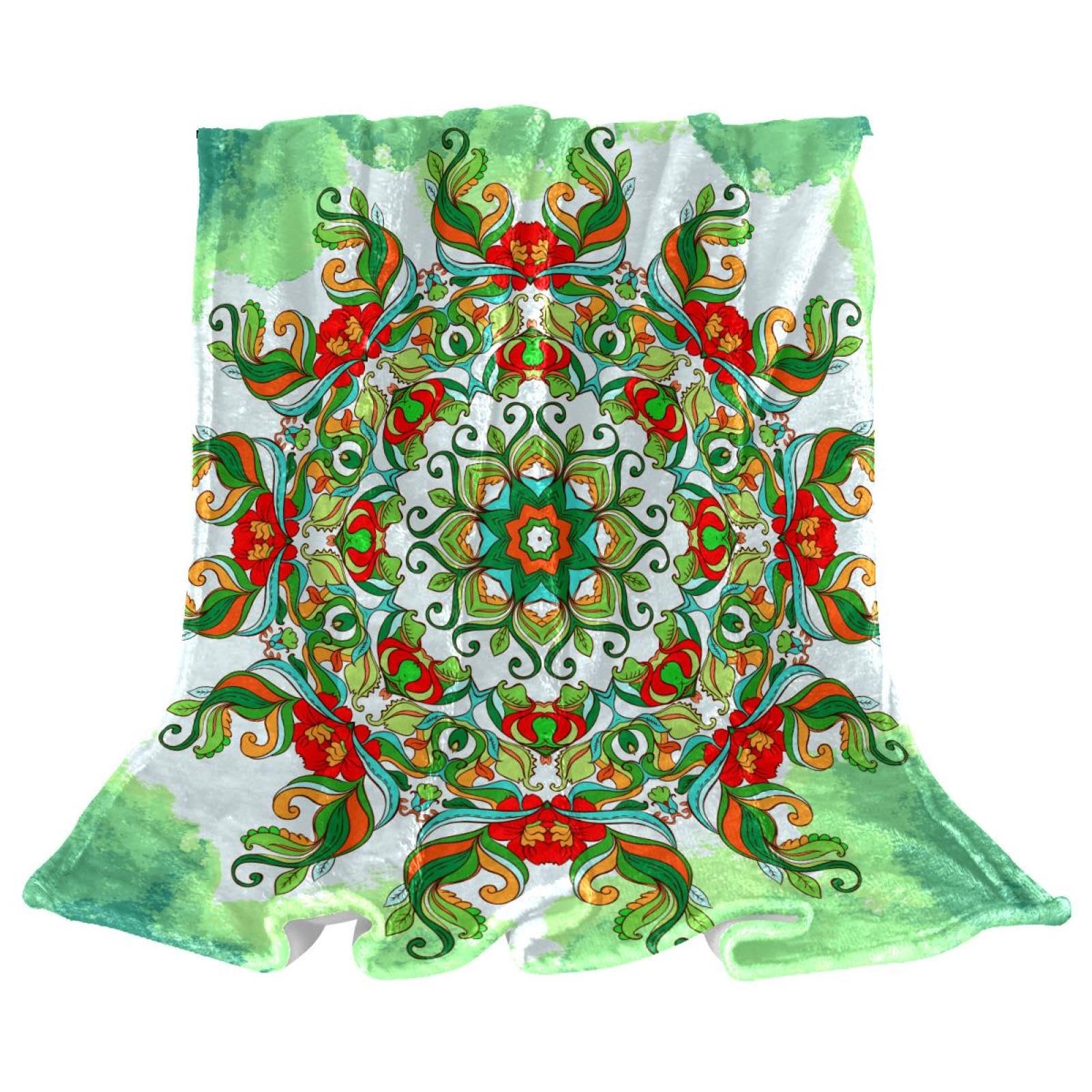 Couverture microfibre chaude douce motif mandala vert jeté de canapé 150x130