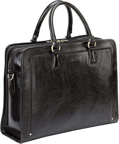 Banuce Maletín de cuero italiano de granos completos genuinos para mujeres, bolsa de trabajo para computadora portátil de 15.6 pulgadas, color negro