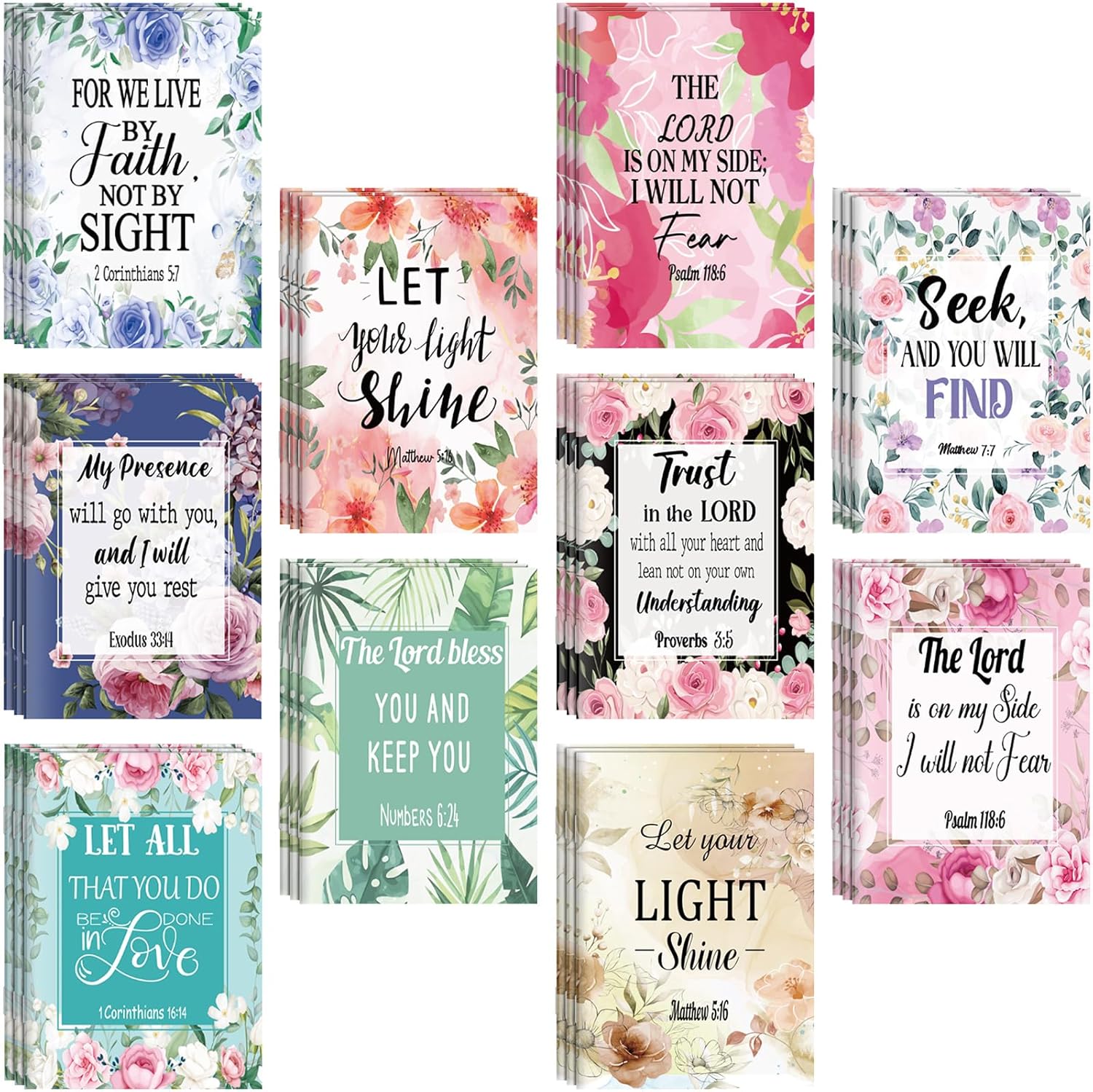 Qeeenar 100 Pcs Mini Colorful Floral Bible Verse Notebooks Christian Gift Bible Journal Religious Motivational Notepads Kraft Verse Scripture Mother's Day Gifts for Women Men Office School