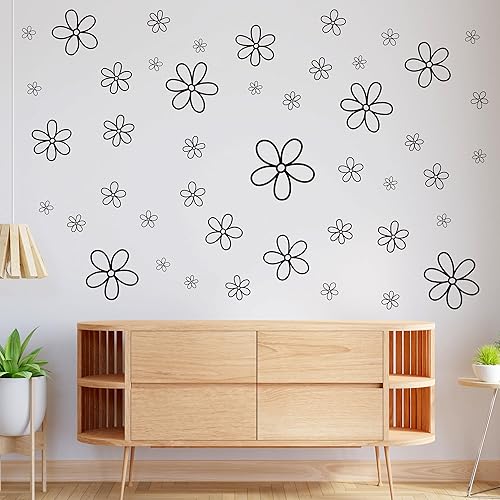Miniatura 4 de A1diee Black Daisy Wall Sticker - 8Pcs Wall Decor in Total 44 Pieces Vinyl Cute Flower Art Aesthetic Transparent Easy Peel and Stick for Christmas