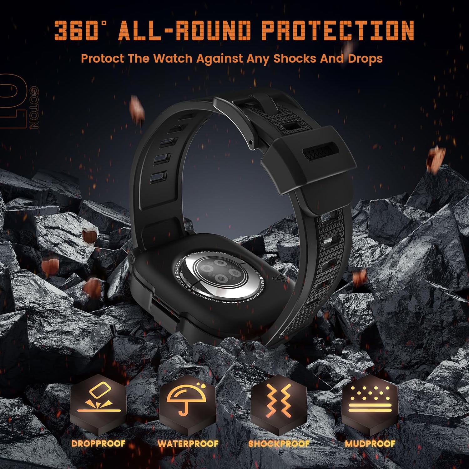 Goton 3 in 1 Waterproof Case with Band for Apple Watch with Built-in Tempered Glass Screen Protector 46mm, 360° Shockproof Bumper Face Cover with Band for Apple Watch Series 11 Series 10, 46mm - Image 5