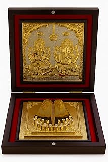 Premium Gold-Plated Lakshmi Ganesha Idol with Charan Paduka – Decorative Spiritual Showpiece for Home Temple