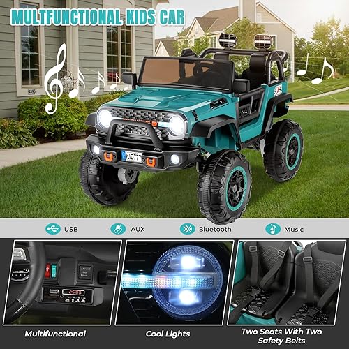 Miniatura 20 de Hikole Auto de paseo de 24 V para niños, camión eléctrico de 2 plazas con control remoto, motor potente de 4 x 100 W, conmutable 4WD/2WD, faro LED